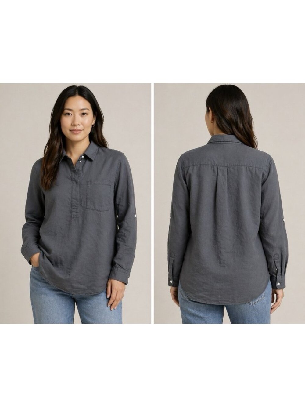 Vikolino Tunic Shirt Dress S M Euro Washed Linen Oversized Gray Lagenlook NEW